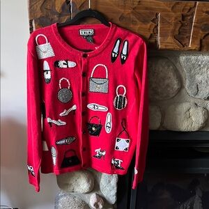 Berek by Takako Sakon Bright Red Embellished Cardigan Sweater